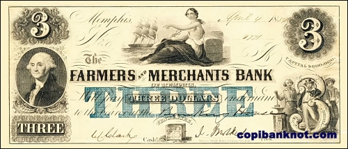 1855 г. Farmers & Merchants Bank. 3$