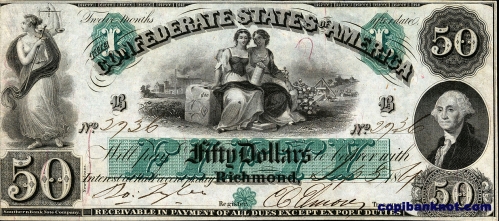 1861 г. Доллары кофедерации. Confederate States of America. Richmond. 50$