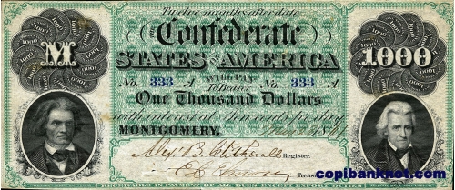 1861 г. Доллары кофедерации. Confederate States of America. Montgomery. 1000$