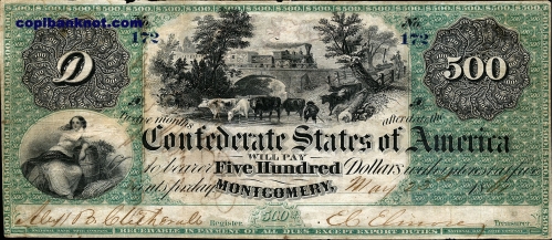 1861 г. Доллары кофедерации. Confederate States of America. Montgomery. 500$