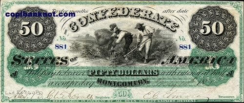 1861 г. Доллары кофедерации. Confederate States of America. Montgomery. 50$