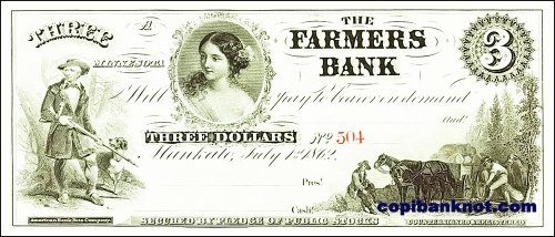 1862 г. Farmers bank. 3$