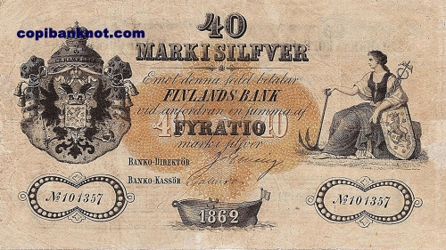 Финляндия. Кредитный билет (обр. 1862 г) 40 марок серебром.