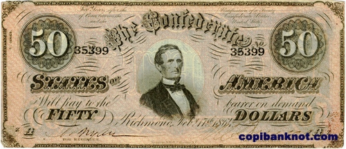 1864 г. Доллары кофедерации. Confederate States of America. 50$