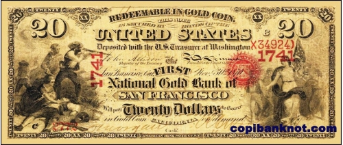 1860 г. First National Gold bank of San Francisco. 20$