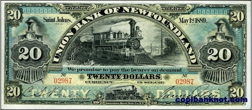 1889 г. Union bank of Newfoundland. 20$