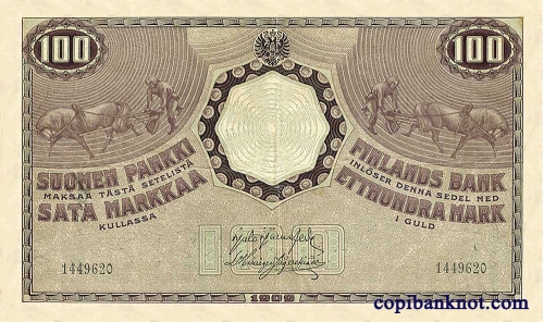 Финляндия. Банкнота 1909 г. 100 марок золотом.