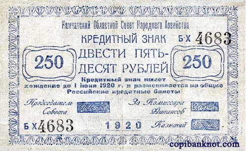Камчатская область. Кредитный знак 1920 г. 250 рублей.