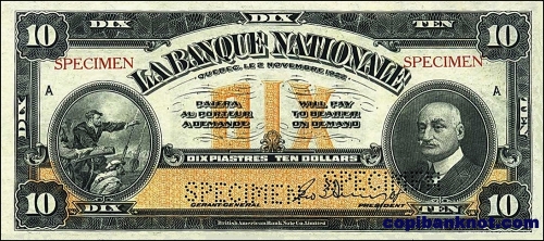 1922 г. La Bankque Nationale. 10$